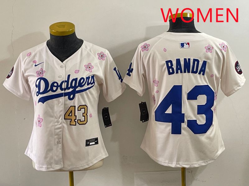Women Los Angeles Dodgers #43 Banda Cream Sakura Edition 2025 Nike MLB Jersey style 33->youth mlb jersey->Youth Jersey